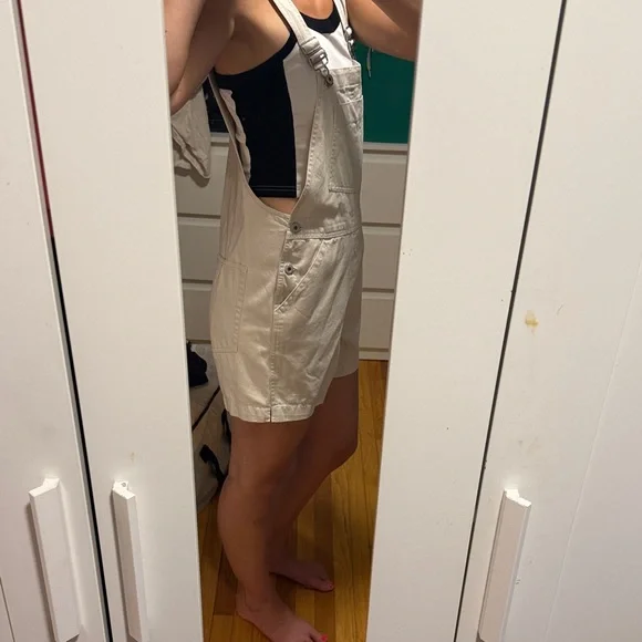 Womn’s 90s vintage gap Cream Denim Overalls - Picture 2 of 2